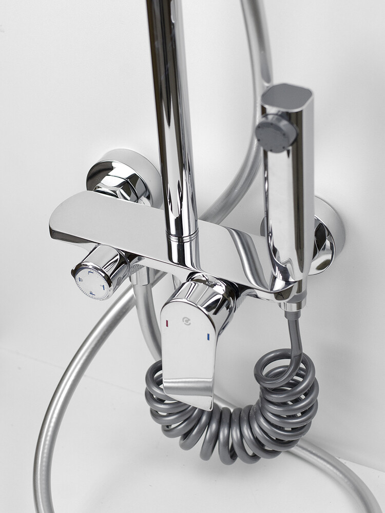 Душевая система SANTREK AQUA-1240 PRESTIGE (SAP-1240)  шар. d-35 с верхним душем, смесителем, гигиен лейкой (хром)