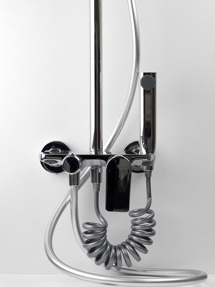 Душевая система SANTREK AQUA-1240 PRESTIGE (SAP-1240)  шар. d-35 с верхним душем, смесителем, гигиен лейкой (хром)