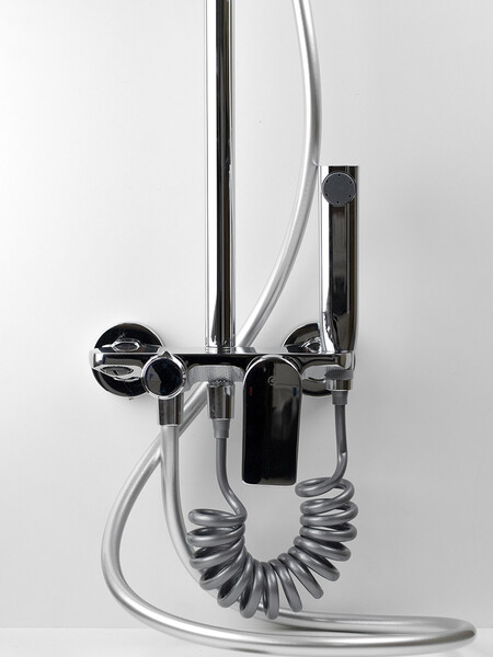 Душевая система SANTREK AQUA-1240 PRESTIGE (SAP-1240)  шар. d-35 с верхним душем, смесителем, гигиен лейкой (хром)