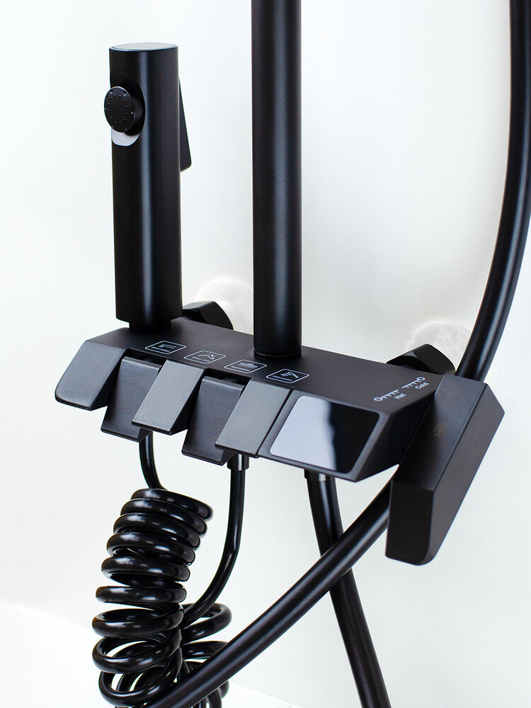 Душевая система SANTREK AQUA-1250 PRESTIGE (SAP-1250)  шар. d-28 с верхним душем, смесителем, гигиен лейкой (черный)