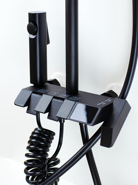 Душевая система SANTREK AQUA-1250 PRESTIGE (SAP-1250)  шар. d-28 с верхним душем, смесителем, гигиен лейкой (черный)