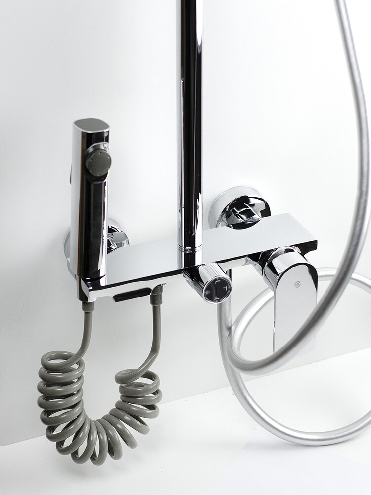 Душевая система SANTREK AQUA-1260 PRESTIGE (SAP-1260)  шар. d-35 с верхним душем, смесителем, гигиен лейкой (хром)