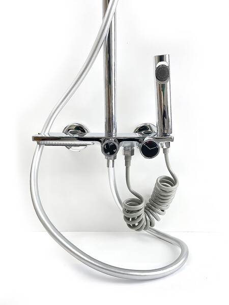 Душевая система SANTREK AQUA-1265 PRESTIGE (SAP-1265)  шар. d-35 с верхним душем, смесителем, гигиен лейкой (хром)