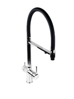 Смеситель Кухня SANTREK AQUA-1031 "PRESTIGE" (SAP-1031) шар. d-35 с гибким силиконовым изливом, с подключением фильтра питьевой воды (хром/черный)