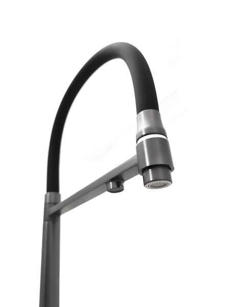 Смеситель Кухня SANTREK AQUA-1032 "PRESTIGE" (SAP-1032) шар. d-35 с гибким силиконовым изливом, с подключением фильтра питьевой воды (оруж сталь)