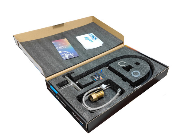 Смеситель Кухня SANTREK AQUA-1032 "PRESTIGE" (SAP-1032) шар. d-35 с гибким силиконовым изливом, с подключением фильтра питьевой воды (оруж сталь)