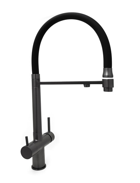 Смеситель Кухня SANTREK AQUA-1032 "PRESTIGE" (SAP-1032) шар. d-35 с гибким силиконовым изливом, с подключением фильтра питьевой воды (оруж сталь)