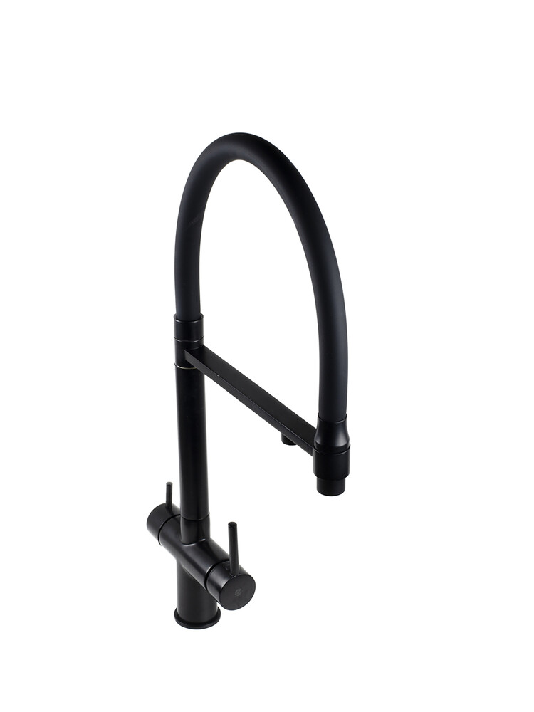 Смеситель Кухня SANTREK AQUA-1033 "PRESTIGE" (SAP-1033) шар. d-35 с гибким силиконовым изливом, с подключением фильтра питьевой воды (черный)