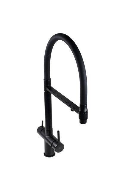 Смеситель Кухня SANTREK AQUA-1033 "PRESTIGE" (SAP-1033) шар. d-35 с гибким силиконовым изливом, с подключением фильтра питьевой воды (черный)