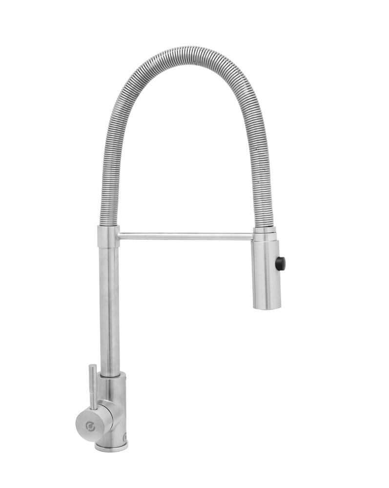 Смеситель Кухня SANTREK AQUA-829  "INOX"  шар. d-35 нерж, с гибким изливом   СНИЖЕНА ЦЕНА !!!