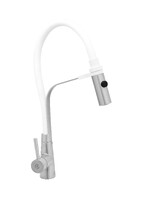 Смеситель Кухня SANTREK AQUA-821  "INOX"  шар. d-35 нерж, с гибким силиконовым изливом (белый)   СНИЖЕНА ЦЕНА !!!