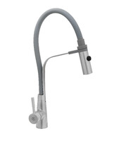 Смеситель Кухня SANTREK AQUA-823  "INOX"  шар. d-35 нерж, с гибким силиконовым изливом (серый)   СНИЖЕНА ЦЕНА !!!