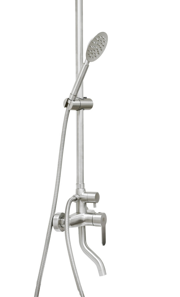 Душевая система SANTREK AQUA-995 INOX шар d-35 нерж, с верхним душем и смесителем 