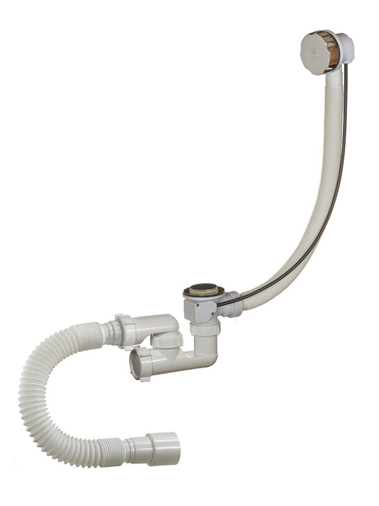 А-28089 Cифон для ванны (обвязка) ОРИО 1 1/2"х40, регул., с перел. и гиб.трубой 40-40/50 (полуавтом)