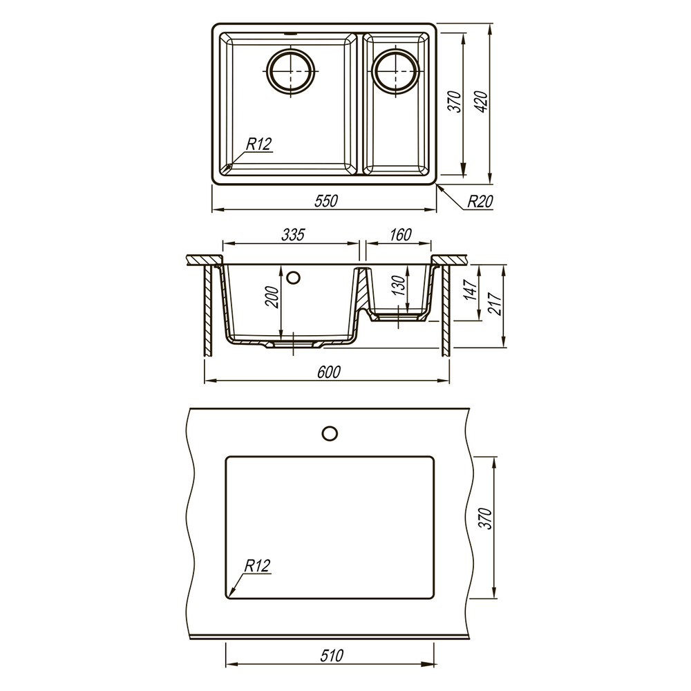 Мойка 9910002 SULA 500 кухонная из кварцгранита, БЕЖЕВЫЙ круглая 1 чаша (крепеж, сливная арматура с 