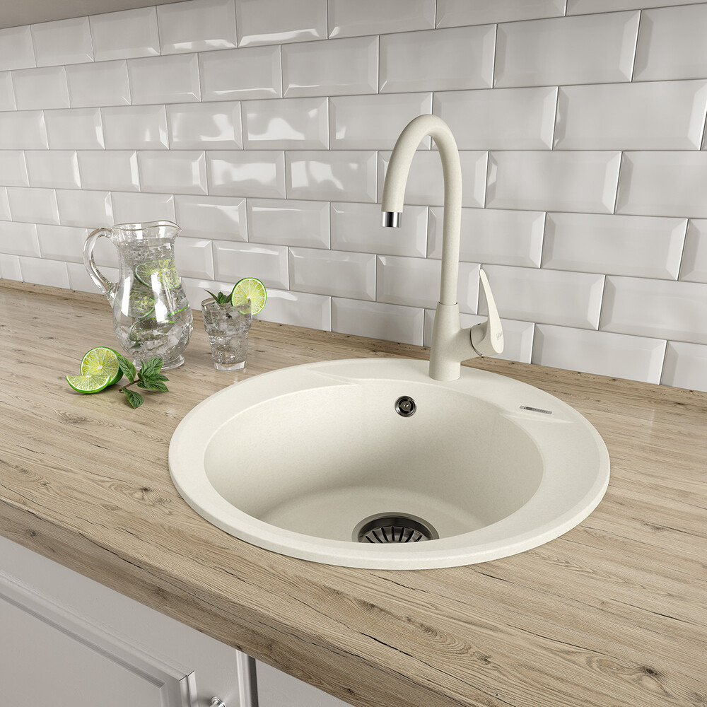 Мойка 9910002 SULA 500 кухонная из кварцгранита, БЕЖЕВЫЙ круглая 1 чаша (крепеж, сливная арматура с 