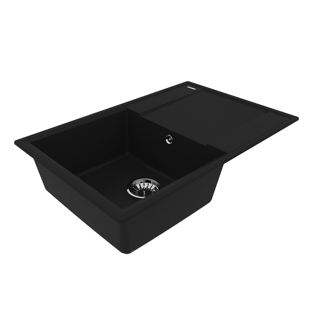 Мойка 9910025 IMANDRA 760 кухонная из кварцгранита, АНТРАЦИТ 760*500 прямоугольная с крылом 1 чаша (крепеж, сливная арматура с переливом) LEMARK