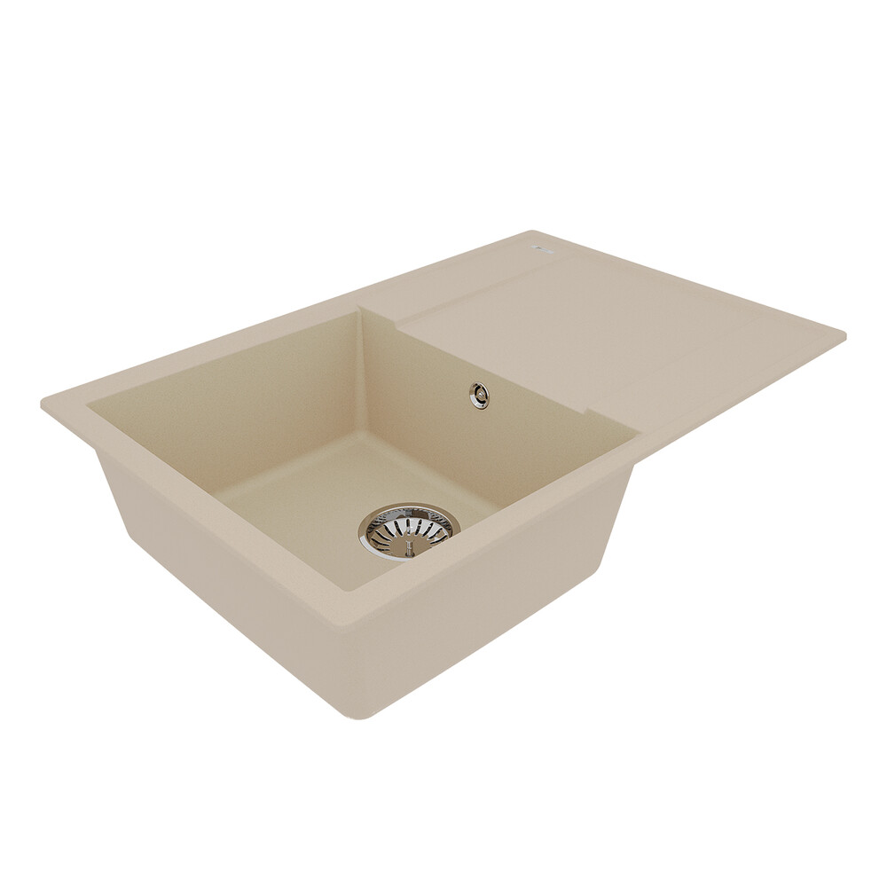 Мойка 9910026 IMANDRA 760 кухонная из кварцгранита, БЕЖЕВЫЙ 760*500 прямоугольная с крылом 1 чаша (крепеж, сливная арматура с переливом) LEMARK