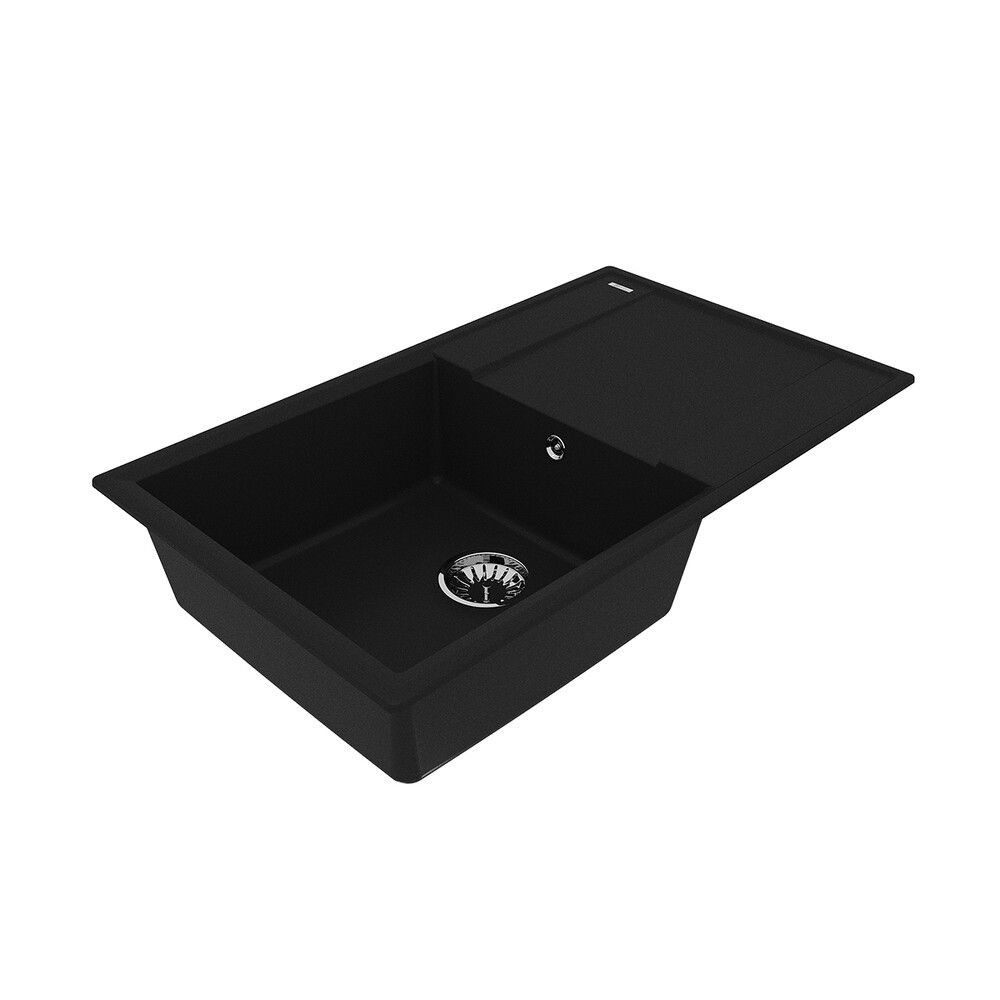 Мойка 9910031 IMANDRA 840 кухонная из кварцгранита, АНТРАЦИТ 840*500 прямоугольная с крылом 1 чаша (крепеж, сливная арматура с переливом) LEMARK