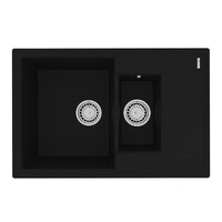 Мойка 9910037 RAMZA 760 кухонная из кварцгранита, АНТРАЦИТ 760*500 прямоугольная с крылом 1,5 чаши (крепеж, сливная арматура с переливом) LEMARK