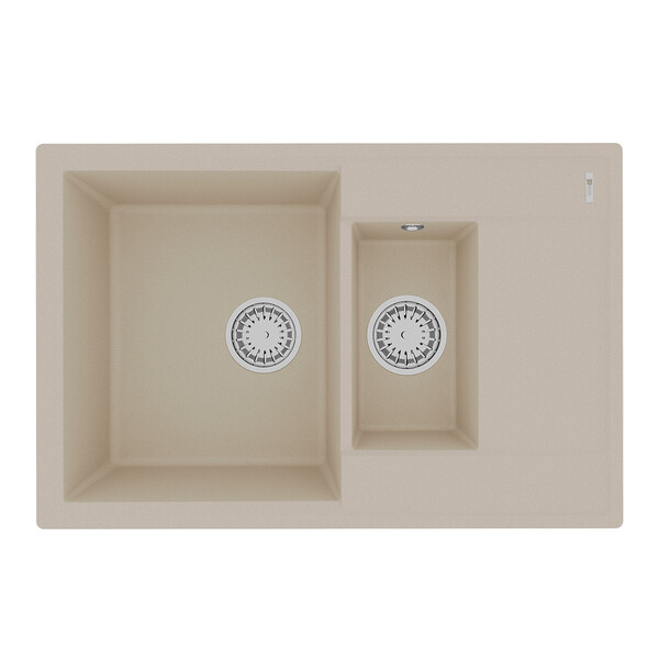 Мойка 9910038 RAMZA 760 кухонная из кварцгранита, БЕЖЕВЫЙ 760*500 прямоугольная с крылом 1,5 чаши (к