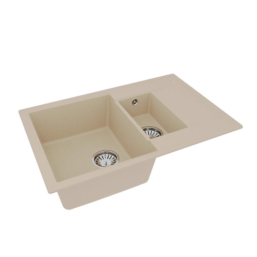 Мойка 9910038 RAMZA 760 кухонная из кварцгранита, БЕЖЕВЫЙ 760*500 прямоугольная с крылом 1,5 чаши (к
