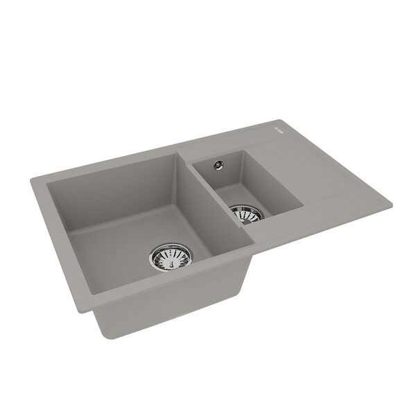 Мойка 9910039 RAMZA 760 кухонная из кварцгранита, ГРЕЙ 760*500 прямоугольная с крылом 1,5 чаши (креп