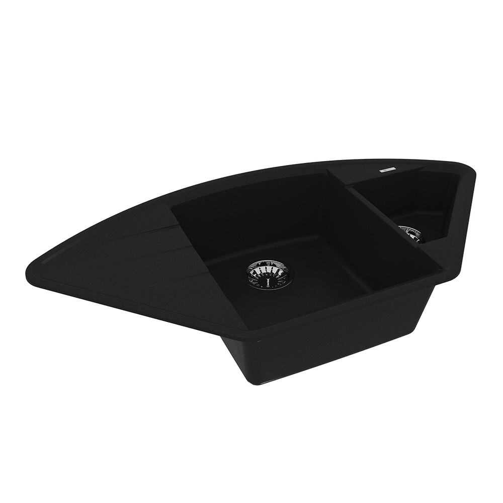 Мойка 9910043 IRKANA 980 кухонная из кварцгранита, АНТРАЦИТ 980*500 угловая с доп.чашей и крылом сле