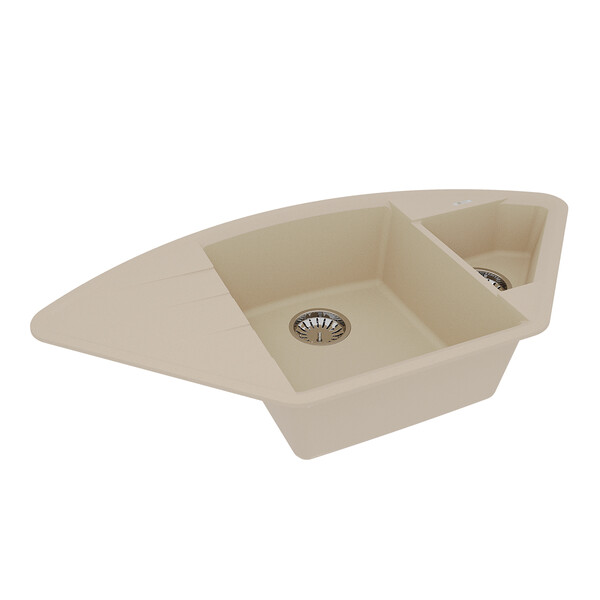 Мойка 9910044 IRKANA 980 кухонная из кварцгранита, БЕЖЕВЫЙ 980*500 угловая с доп.чашей и крылом слев