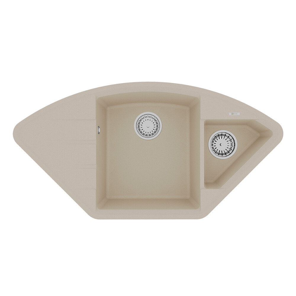 Мойка 9910044 IRKANA 980 кухонная из кварцгранита, БЕЖЕВЫЙ 980*500 угловая с доп.чашей и крылом слев