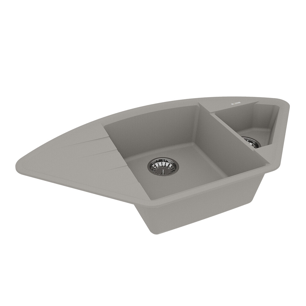 Мойка 9910045 IRKANA 980 кухонная из кварцгранита, ГРЕЙ 980*500 угловая с доп.чашей и крылом слева (