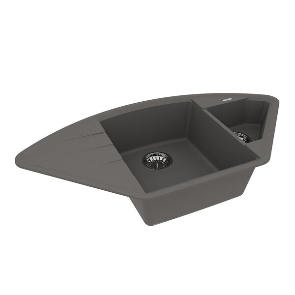 Мойка 9910047 IRKANA 980 кухонная из кварцгранита, СЕРЫЙ ШЕЛК 980*500 угловая с доп.чашей и крылом с