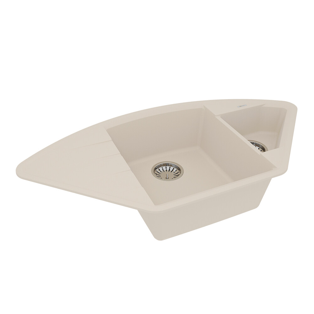 Мойка 9910048 IRKANA 980 кухонная из кварцгранита, ШАМПАНЬ 980*500 угловая с доп.чашей и крылом слев