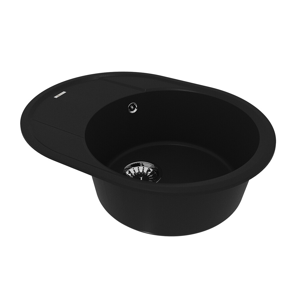 Мойка 9910049 LACHA 620 кухонная из кварцгранита, АНТРАЦИТ 620*470 овальная с крылом 1 чаша (крепеж, сливная арматура с переливом) LEMARK