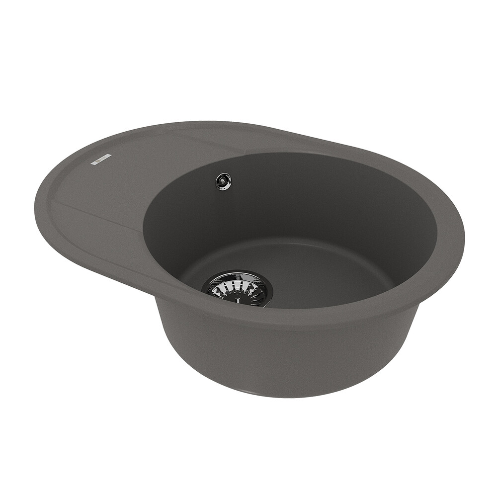 Мойка 9910053 LACHA 620 кухонная из кварцгранита, СЕРЫЙ ШЕЛК 620*470 овальная с крылом 1 чаша (крепе