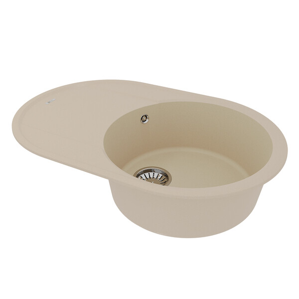 Мойка 9910056 LACHA 760 кухонная из кварцгранита, БЕЖЕВЫЙ 760*500 овальная с крылом 1 чаша (крепеж, сливная арматура с переливом) LEMARK