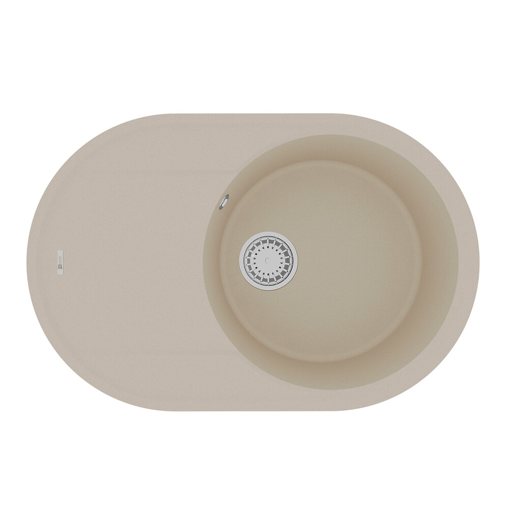 Мойка 9910056 LACHA 760 кухонная из кварцгранита, БЕЖЕВЫЙ 760*500 овальная с крылом 1 чаша (крепеж, сливная арматура с переливом) LEMARK
