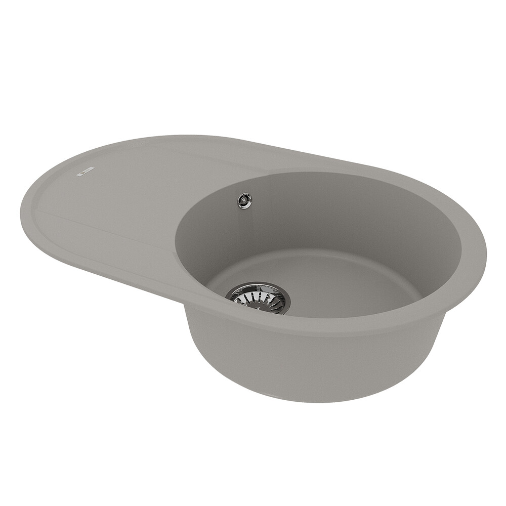 Мойка 9910057 LACHA 760 кухонная из кварцгранита, ГРЕЙ 760*500 овальная с крылом 1 чаша (крепеж, сли