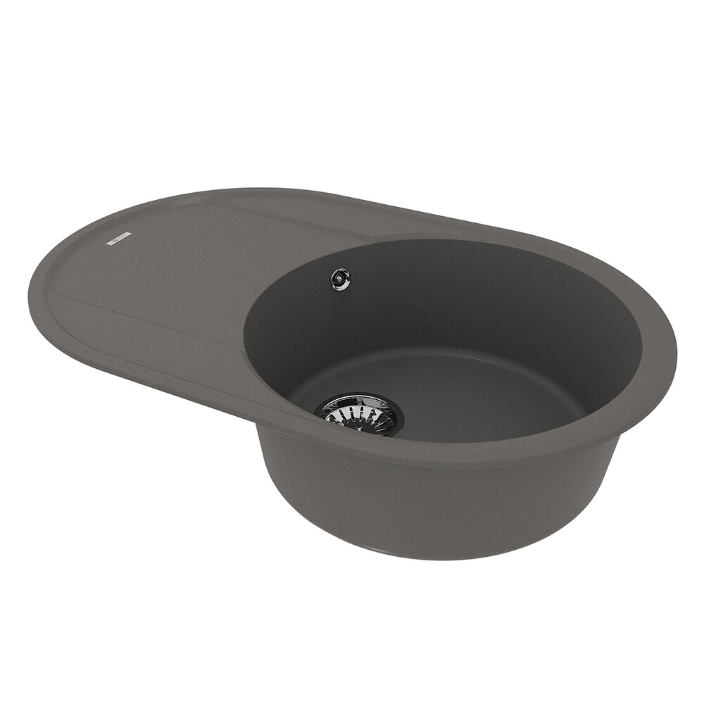 Мойка 9910059 LACHA 760 кухонная из кварцгранита, СЕРЫЙ ШЕЛК 760*500 овальная с крылом 1 чаша (крепе