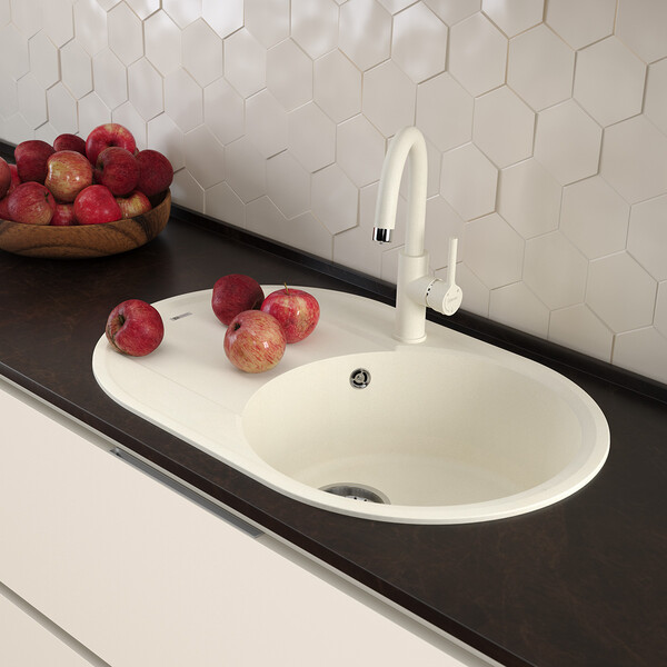 Мойка 9910060 LACHA 760 кухонная из кварцгранита, ШАМПАНЬ 760*500 овальная с крылом 1 чаша (крепеж, 