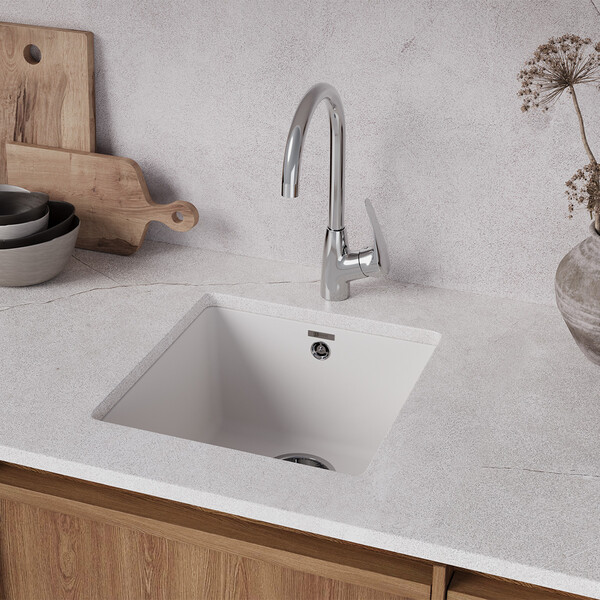 Мойка 9910063 SINARA 400-U кухонная подстольная из кварцгранита, ГРЕЙ 400*420 прямоугольная 1 чаша (