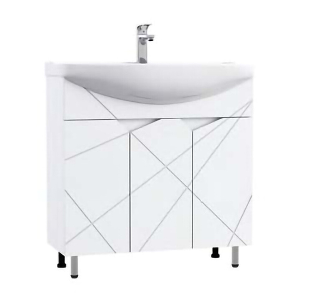 Подстолье SANTREK HOME "Джой-80" (Белый глянец) 3 двери под умывальник "Тигода-80" 750х800х440