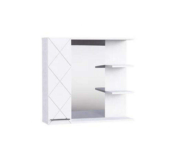 Зеркало-шкаф SANTREK HOME "Техно-80" (Белый глянец) 2 полки 800*700*175