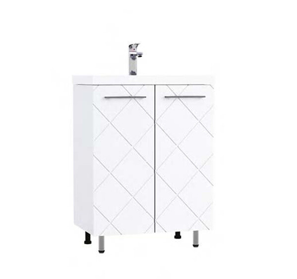 Подстолье SANTREK HOME "Техно-60" (Белый глянец) 2 двери под умывальник "SANTREK AQUA Stone 60" 598*800*448