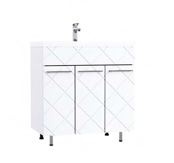 Подстолье SANTREK HOME "Техно-80" (Белый глянец) 3 двери под умывальник "SANTREK AQUA Sink 80" 798*800*448