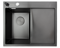 Мойка нерж врезная SANTREK AQUA PRO 600х500х220 т 3,0 ГРАФИТ D6050HLB левая (+ сифон + дозатор) + КОЛАНДЕР 440х220 В ПОДАРОК_ АКЦИЯ !!!