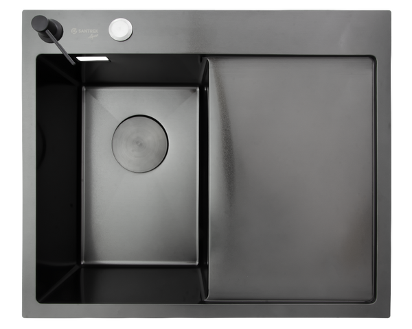 Мойка нерж врезная SANTREK AQUA PRO 600х500х220 т 3,0 ГРАФИТ D6050HLB левая (+ сифон + дозатор) + КОЛАНДЕР 440х220 В ПОДАРОК_ АКЦИЯ !!!