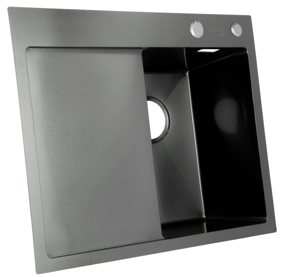 Мойка нерж врезная SANTREK AQUA PRO 600х500х220 т 3,0 ГРАФИТ D6050HRB правая (+ сифон + дозатор) + КОЛАНДЕР 440х220 В ПОДАРОК_ АКЦИЯ !!!