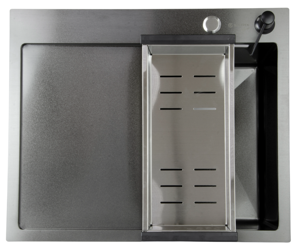 Мойка нерж врезная SANTREK AQUA PRO 600х500х220 т 3,0 ГРАФИТ D6050HRB правая (+ сифон + дозатор) + КОЛАНДЕР 440х220 В ПОДАРОК_ АКЦИЯ !!!