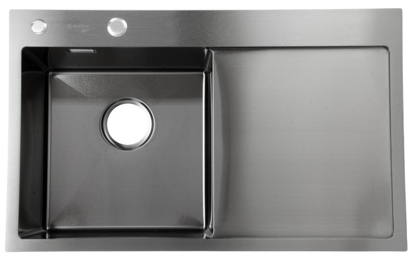Мойка нерж врезная SANTREK AQUA PRO 780х480х220 т 3,0 ГРАФИТ D7848HLB левая (+ сифон +дозатор) + КОЛАНДЕР 420х220 В ПОДАРОК!!!